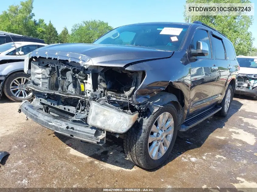 2012 Toyota Sequoia Platinum 5.7L V8 VIN: 5TDDW5G10CS067243 Lot: 42199932