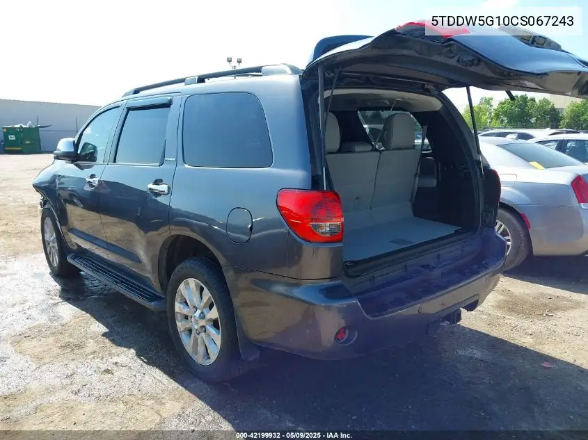 2012 Toyota Sequoia Platinum 5.7L V8 VIN: 5TDDW5G10CS067243 Lot: 42199932