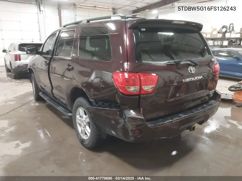 2015 Toyota Sequoia Sr5 5.7L V8 VIN: 5TDBW5G16FS126243 Lot: 41770690