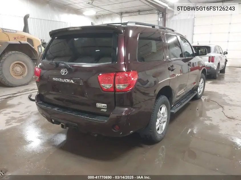 2015 Toyota Sequoia Sr5 5.7L V8 VIN: 5TDBW5G16FS126243 Lot: 41770690
