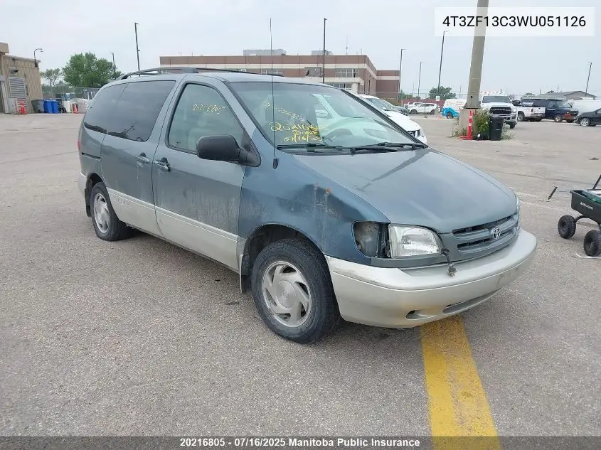1998 Toyota Sienna Le V6 VIN: 4T3ZF13C3WU051126 Lot: 20216805