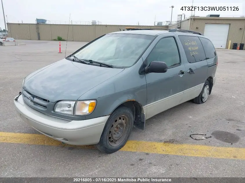 1998 Toyota Sienna Le V6 VIN: 4T3ZF13C3WU051126 Lot: 20216805