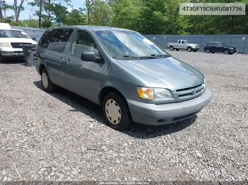 1998 Toyota Sienna Ce VIN: 4T3GF19C6WU081736 Lot: 42809592