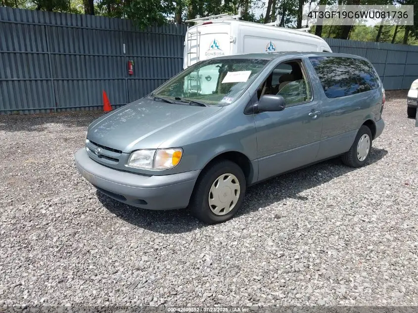 1998 Toyota Sienna Ce VIN: 4T3GF19C6WU081736 Lot: 42809592