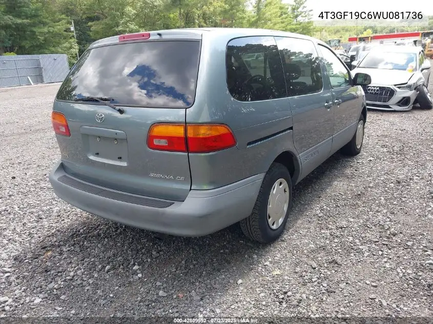 1998 Toyota Sienna Ce VIN: 4T3GF19C6WU081736 Lot: 42809592