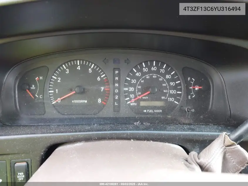 2000 Toyota Sienna Xle VIN: 4T3ZF13C6YU316494 Lot: 42180261