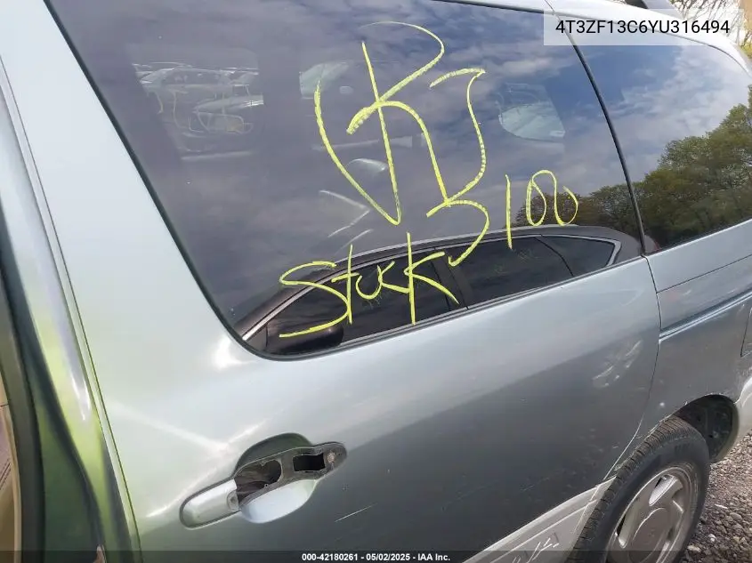 2000 Toyota Sienna Xle VIN: 4T3ZF13C6YU316494 Lot: 42180261