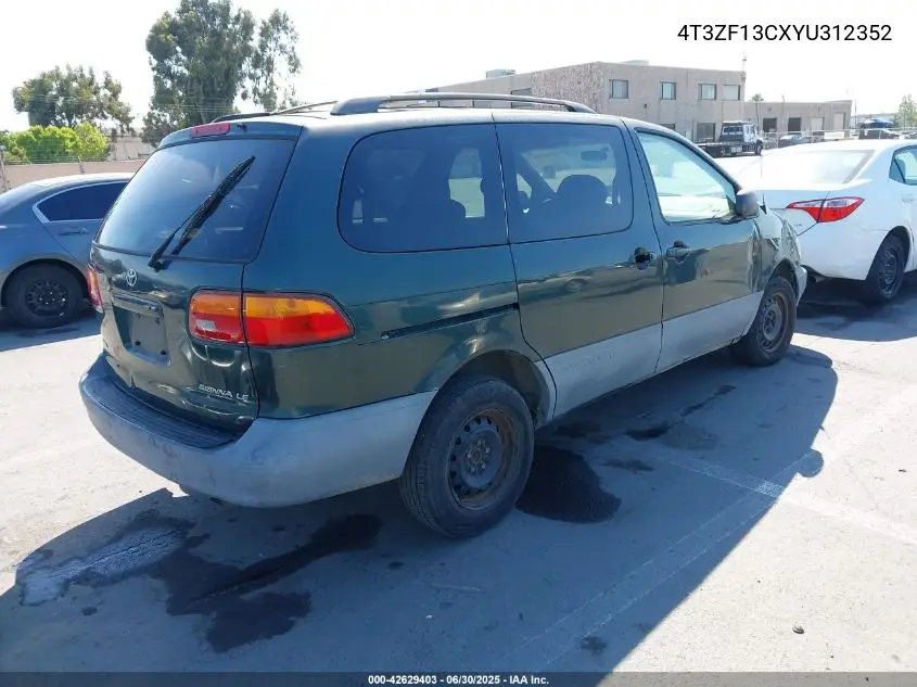 2000 Toyota Sienna Le VIN: 4T3ZF13CXYU312352 Lot: 42629403