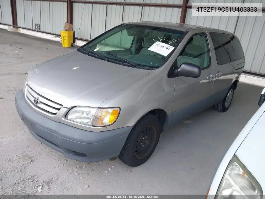 2001 Toyota Sienna Ce VIN: 4T3ZF19C51U403333 Lot: 42746781