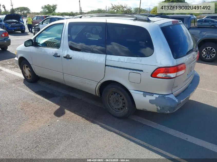 2002 Toyota Sienna Le VIN: 4T3ZF13C02U491492 Lot: 42510052