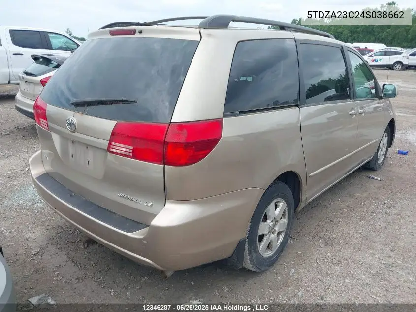 2004 Toyota Sienna VIN: 5TDZA23C24S038662 Lot: 12346287