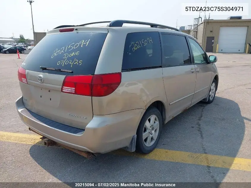 2005 Toyota Sienna Le V6 VIN: 5TDZA23C75S304971 Lot: 20215094