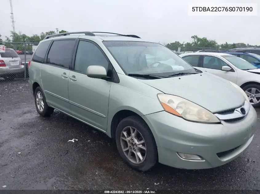 2006 Toyota Sienna Xle Limited VIN: 5TDBA22C76S070190 Lot: 42243582