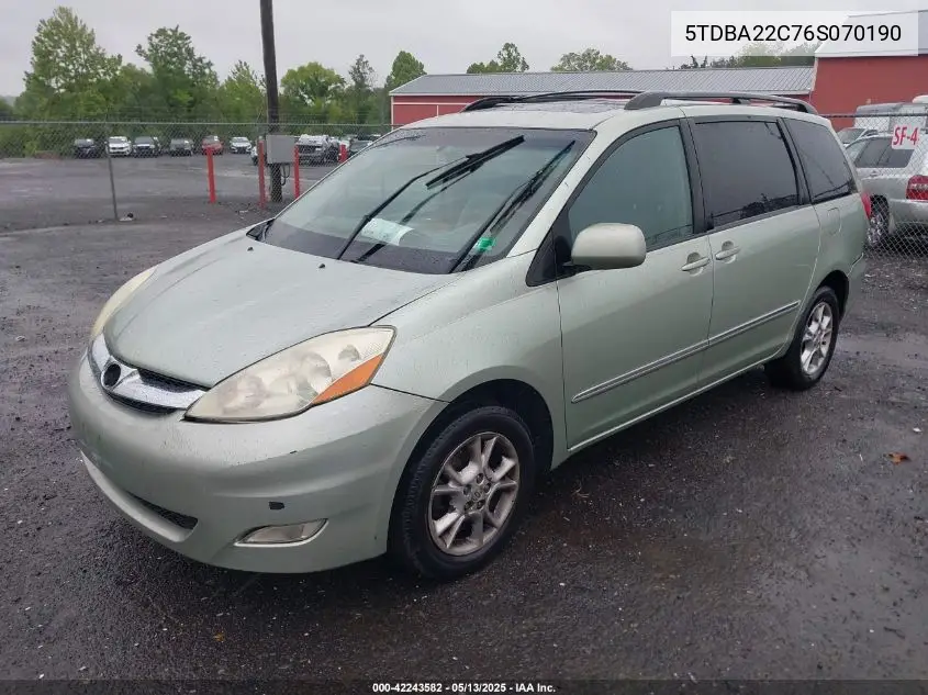 2006 Toyota Sienna Xle Limited VIN: 5TDBA22C76S070190 Lot: 42243582