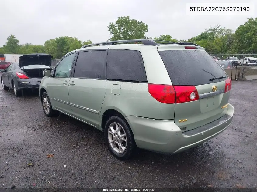 2006 Toyota Sienna Xle Limited VIN: 5TDBA22C76S070190 Lot: 42243582