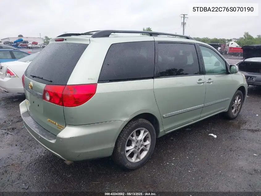 2006 Toyota Sienna Xle Limited VIN: 5TDBA22C76S070190 Lot: 42243582