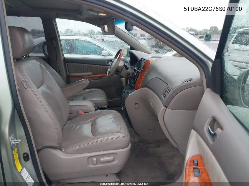 2006 Toyota Sienna Xle Limited VIN: 5TDBA22C76S070190 Lot: 42243582