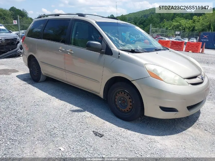 2006 Toyota Sienna Le VIN: 5TDZA23C26S511947 Lot: 42659542