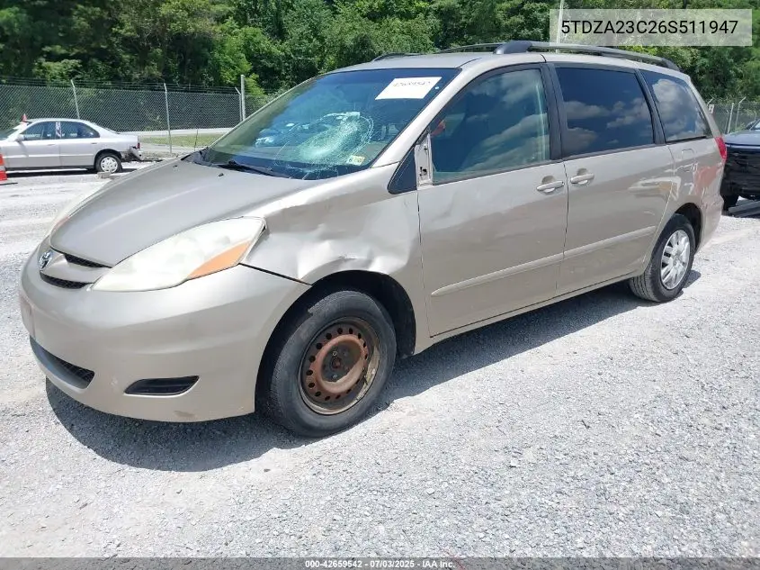 2006 Toyota Sienna Le VIN: 5TDZA23C26S511947 Lot: 42659542