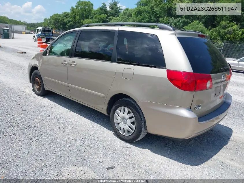2006 Toyota Sienna Le VIN: 5TDZA23C26S511947 Lot: 42659542