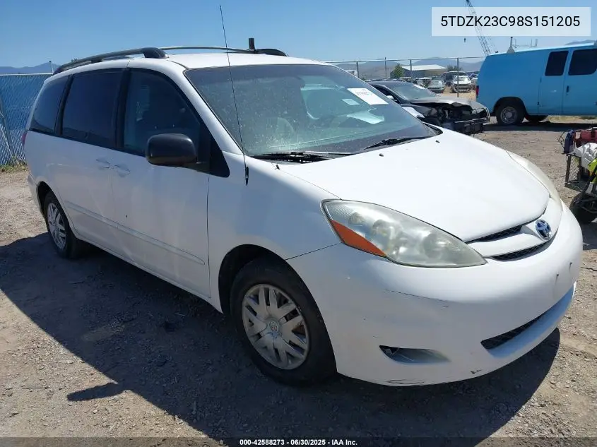 2008 Toyota Sienna Le VIN: 5TDZK23C98S151205 Lot: 42588273
