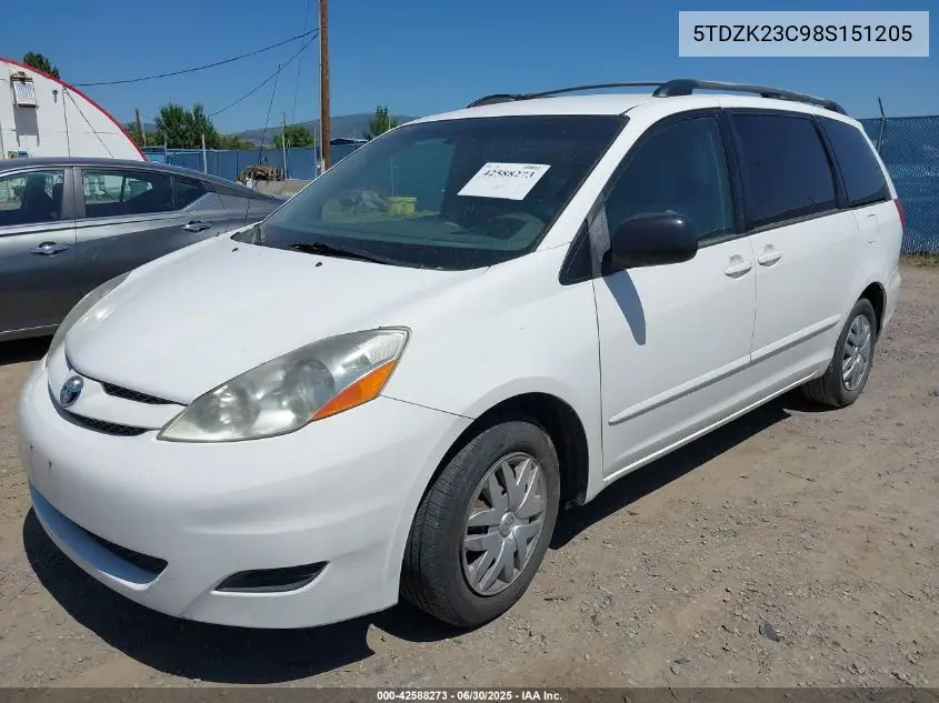 2008 Toyota Sienna Le VIN: 5TDZK23C98S151205 Lot: 42588273