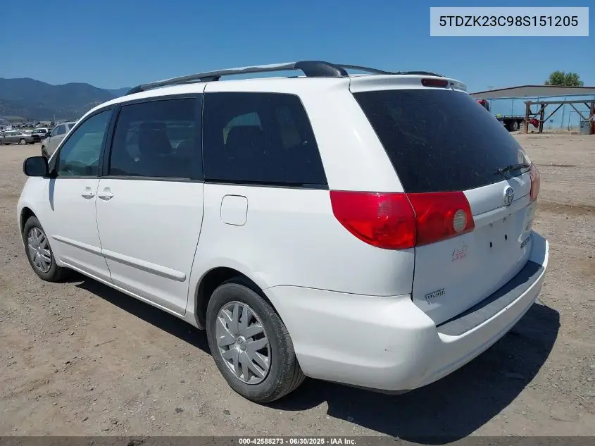 2008 Toyota Sienna Le VIN: 5TDZK23C98S151205 Lot: 42588273