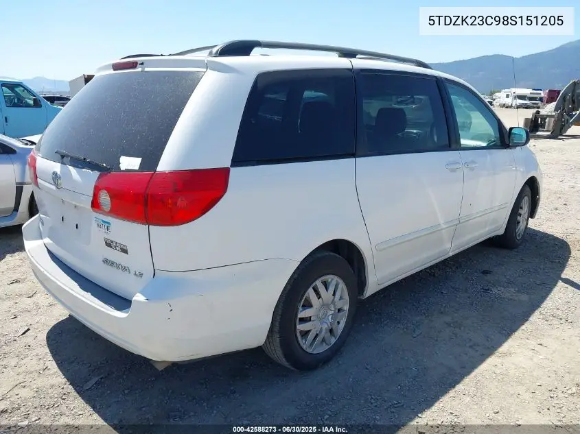 2008 Toyota Sienna Le VIN: 5TDZK23C98S151205 Lot: 42588273