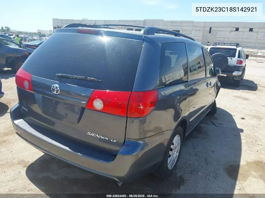2008 Toyota Sienna Le VIN: 5TDZK23C18S142921 Lot: 42624492
