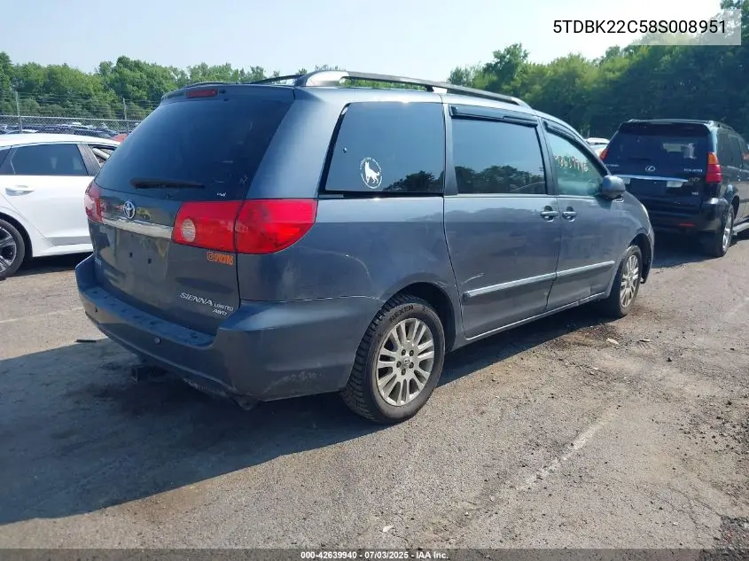 2008 Toyota Sienna Xle/Xle Limited VIN: 5TDBK22C58S008951 Lot: 42639940