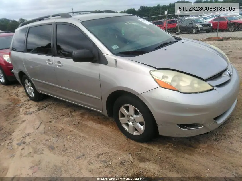 2008 Toyota Sienna Le VIN: 5TDZK23C08S186005 Lot: 42654490