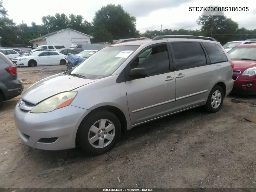 2008 Toyota Sienna Le VIN: 5TDZK23C08S186005 Lot: 42654490