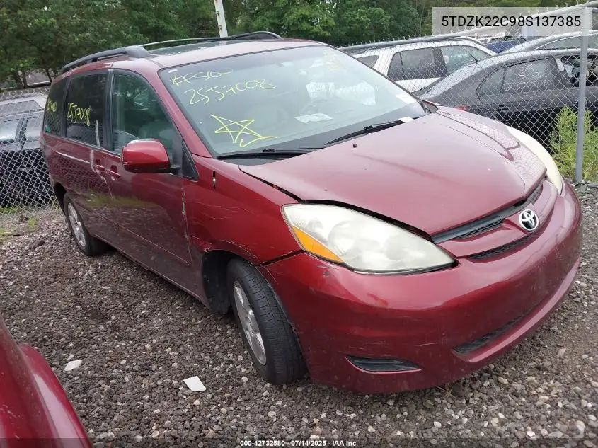 2008 Toyota Sienna Xle VIN: 5TDZK22C98S137385 Lot: 42732580
