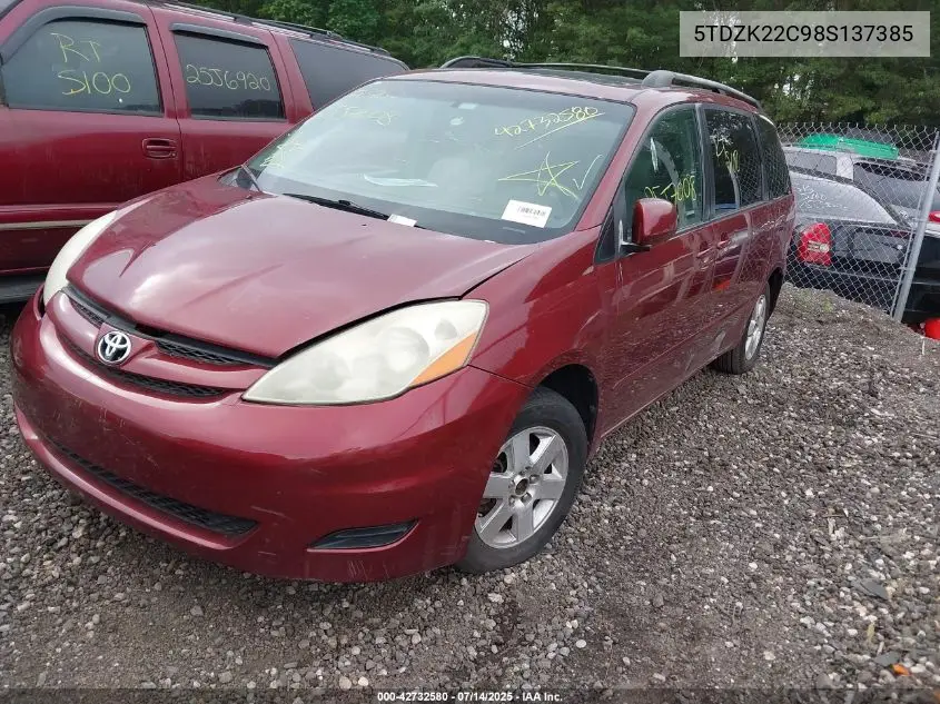 2008 Toyota Sienna Xle VIN: 5TDZK22C98S137385 Lot: 42732580