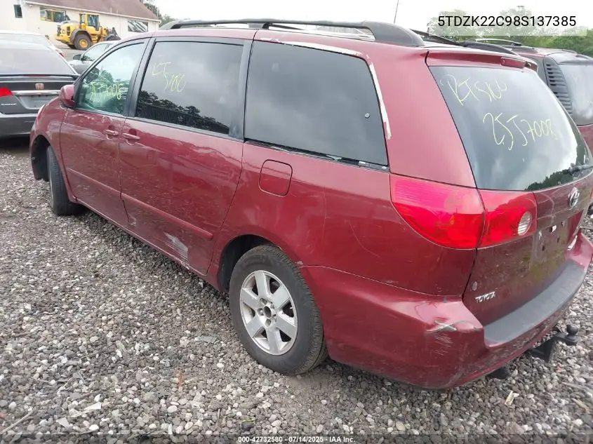 2008 Toyota Sienna Xle VIN: 5TDZK22C98S137385 Lot: 42732580