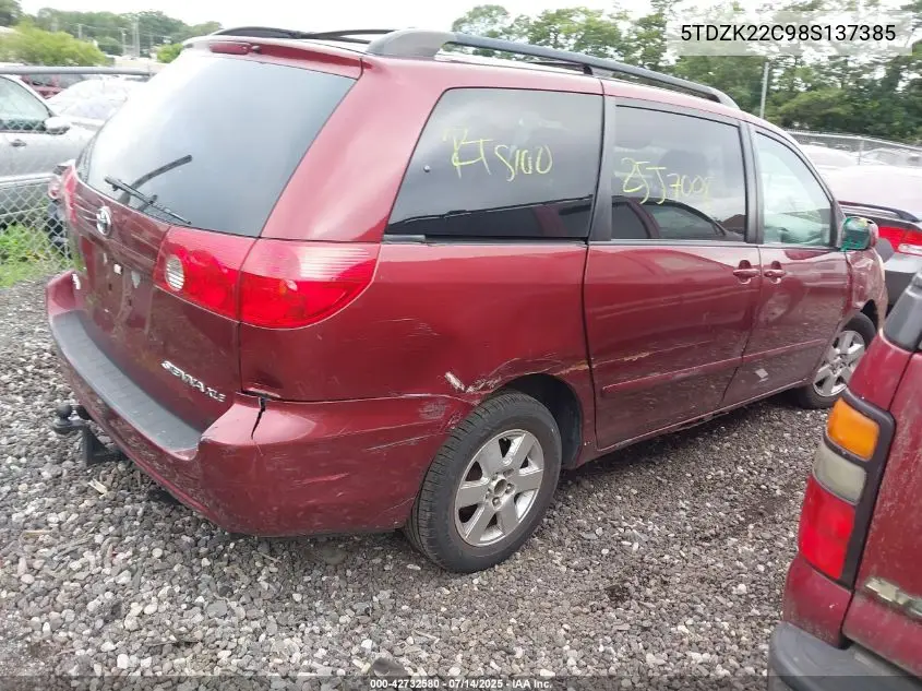 2008 Toyota Sienna Xle VIN: 5TDZK22C98S137385 Lot: 42732580