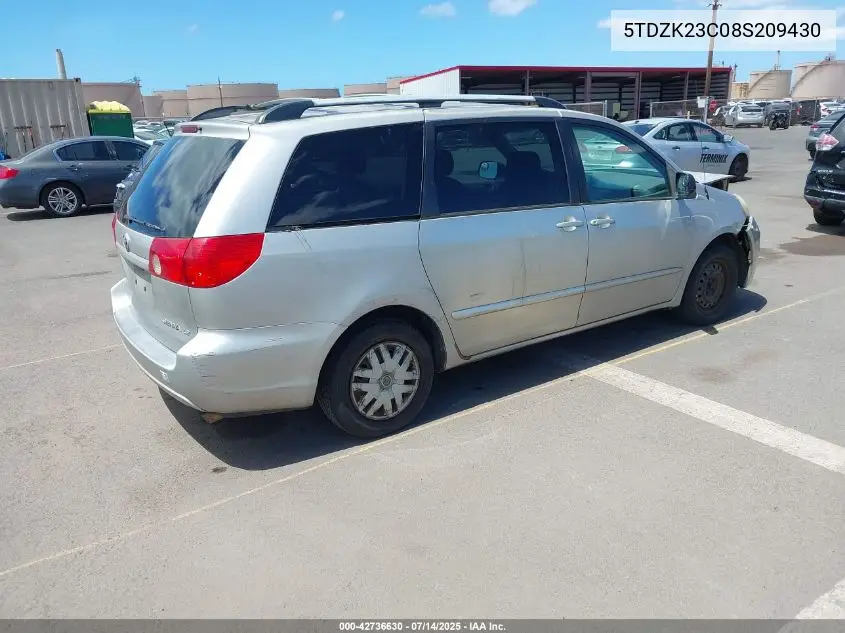 2008 Toyota Sienna Le VIN: 5TDZK23C08S209430 Lot: 42736630