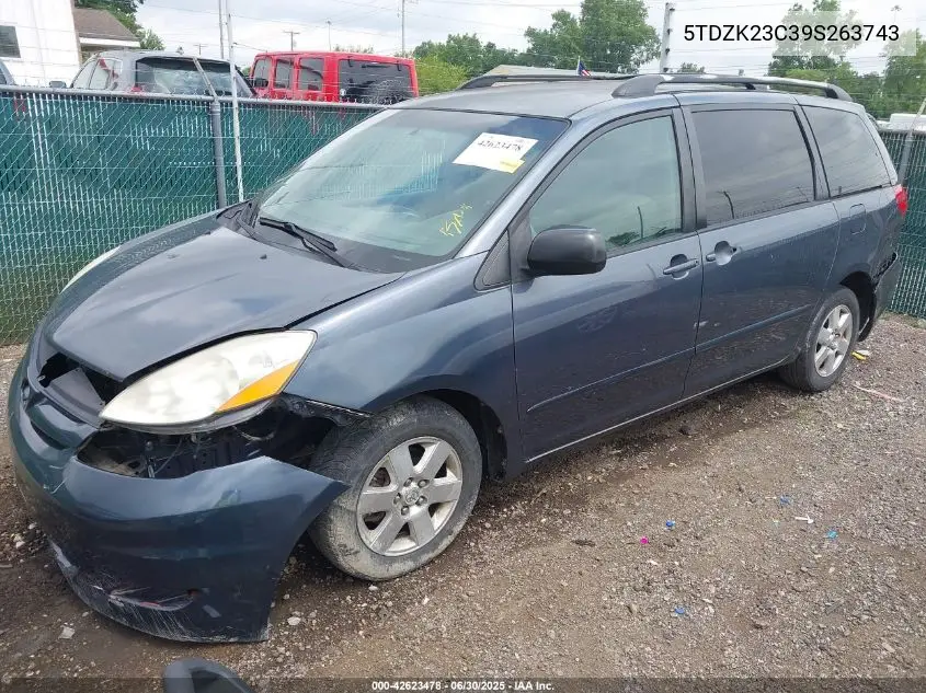 2009 Toyota Sienna Le VIN: 5TDZK23C39S263743 Lot: 42623478