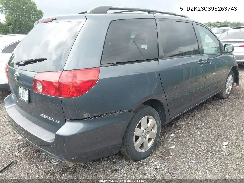 2009 Toyota Sienna Le VIN: 5TDZK23C39S263743 Lot: 42623478
