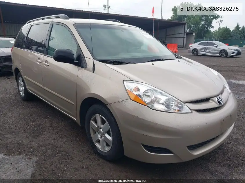 2010 Toyota Sienna Ce/Le VIN: 5TDKK4CC3AS326275 Lot: 42583876