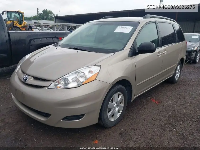 2010 Toyota Sienna Ce/Le VIN: 5TDKK4CC3AS326275 Lot: 42583876
