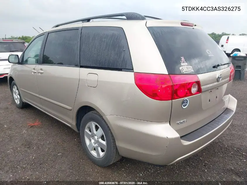 2010 Toyota Sienna Ce/Le VIN: 5TDKK4CC3AS326275 Lot: 42583876