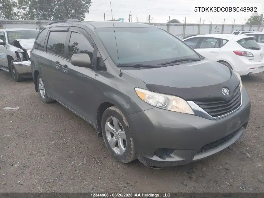 2011 Toyota Sienna Le 8 Passenger VIN: 5TDKK3DC0BS048932 Lot: 12344868
