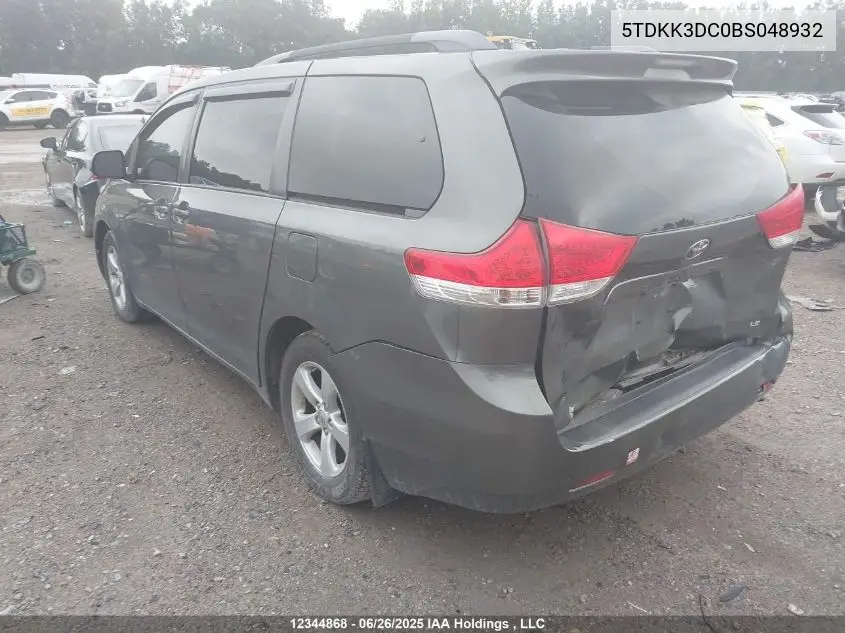 2011 Toyota Sienna Le 8 Passenger VIN: 5TDKK3DC0BS048932 Lot: 12344868