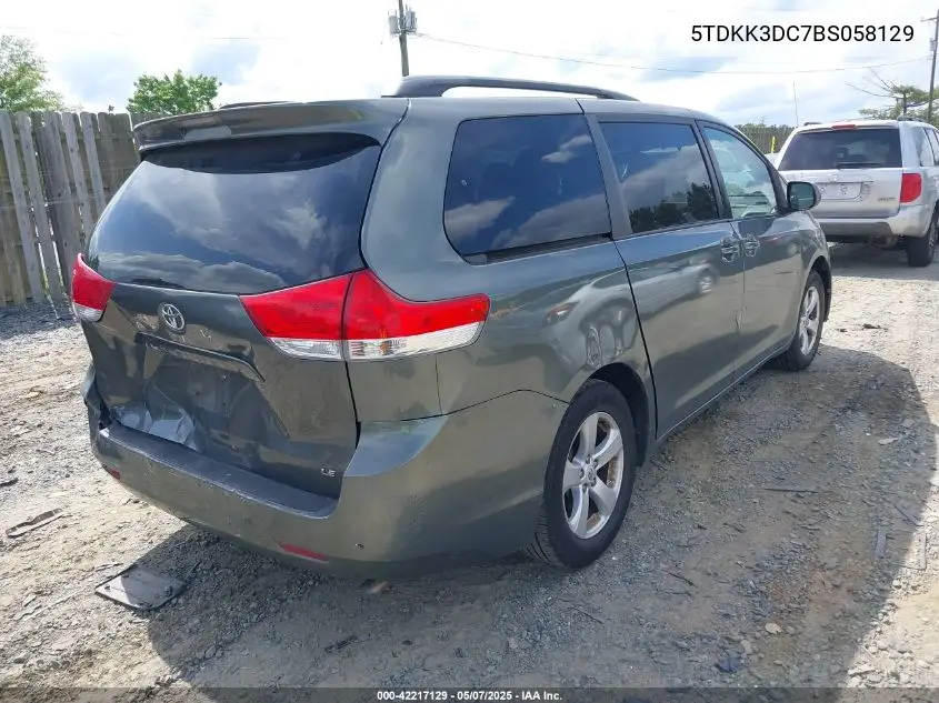 2011 Toyota Sienna Le V6 VIN: 5TDKK3DC7BS058129 Lot: 42217129