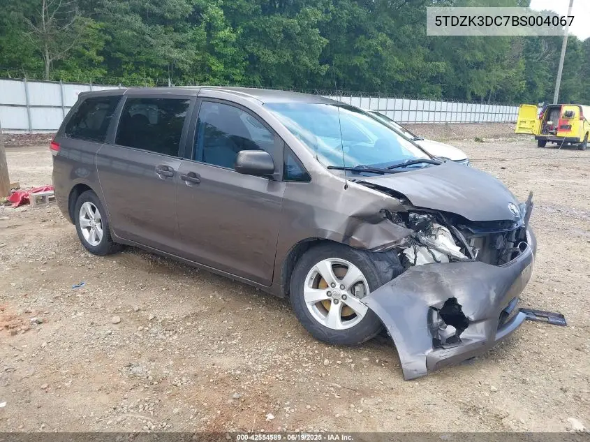 2011 Toyota Sienna Base V6 VIN: 5TDZK3DC7BS004067 Lot: 42554589