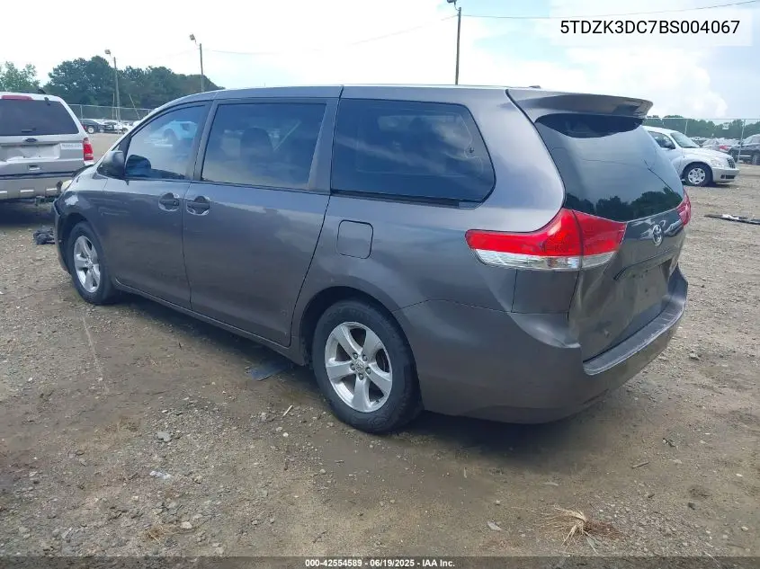 2011 Toyota Sienna Base V6 VIN: 5TDZK3DC7BS004067 Lot: 42554589