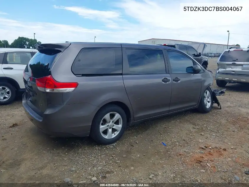 2011 Toyota Sienna Base V6 VIN: 5TDZK3DC7BS004067 Lot: 42554589