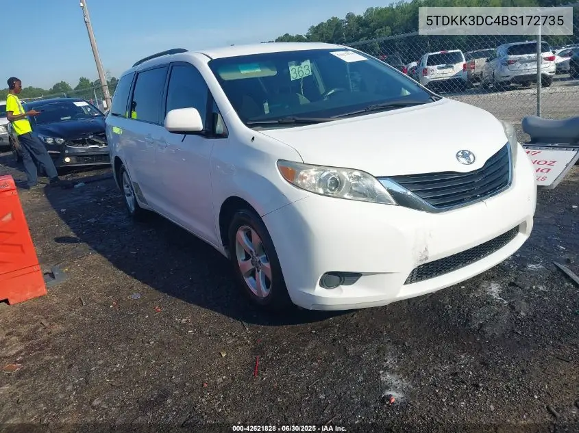 2011 Toyota Sienna Le VIN: 5TDKK3DC4BS172735 Lot: 42621828