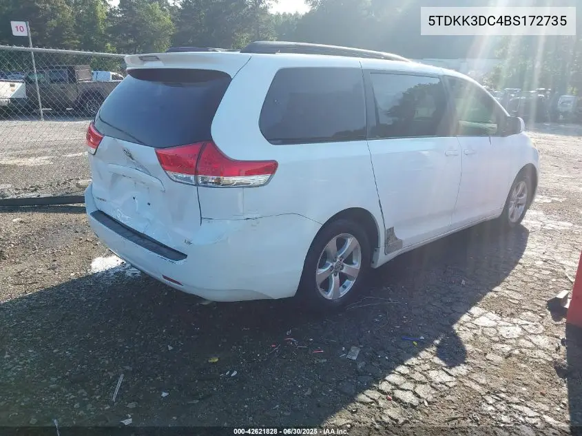 2011 Toyota Sienna Le VIN: 5TDKK3DC4BS172735 Lot: 42621828